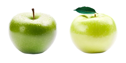 Realistic Photo of Two Green Apples Isolated on Transparent Background