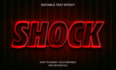 Editable Shock neon light text effect template, shiny futuristic red neon text style