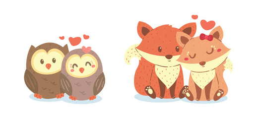Hand drawn valentines day animal couple