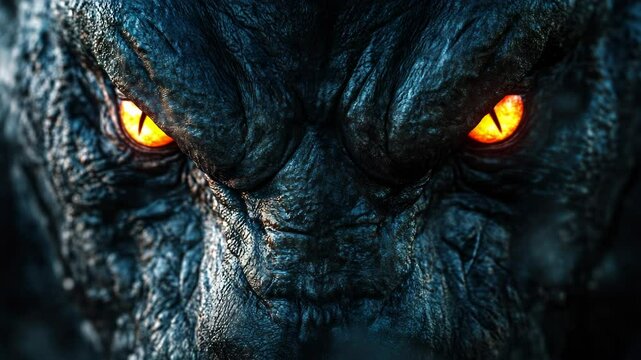 Monster Gaze , Intense Stare of a Mythical Creature Close-Up