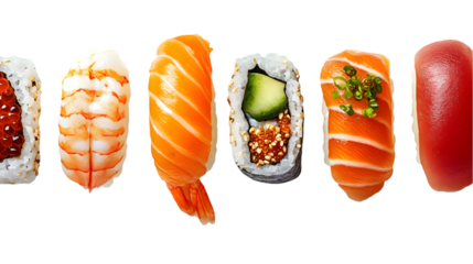 Sushi Variety Displayed With Isolated Black Background Photo