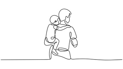 Continuous One Line Drawing of Father Carrying Child on Back