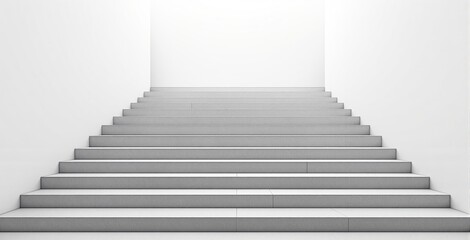 Minimalistic white staircase in clean architectural space with soft light on white background, concept of progress, growth, modern design. Ai generative