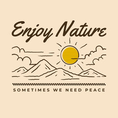 Enjoy Nature. Peaceful Landscape Line Art