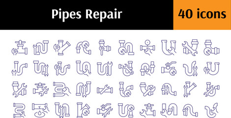 Broken Pipes Thin Icons Collection. Editable Stroke. Perfect for Web Sites, Books, Cards, Apps