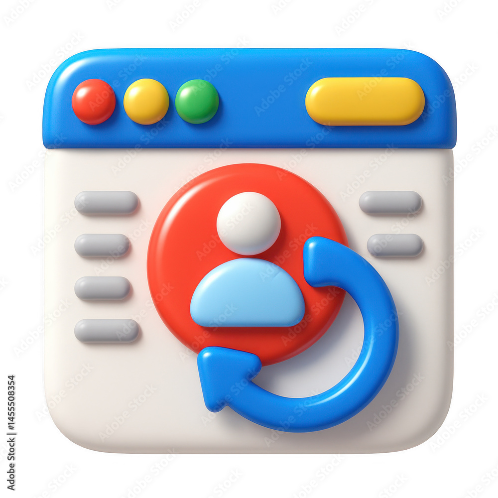 Fototapete colorful 3d rendered web interface element displaying a user profile and update arrow, symbolizing a