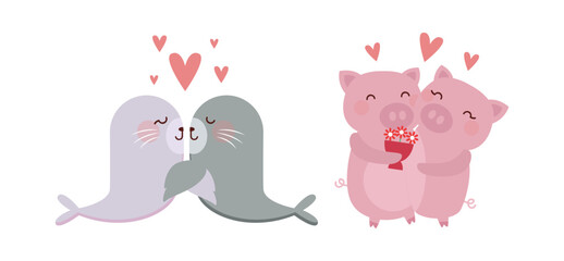 Hand drawn valentines day animal couple