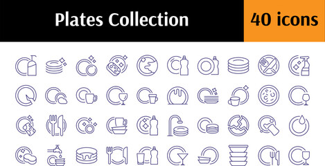Plate Line Icon Set. Minimalistic Linear Pictogram for Web and Graphic Design, Apps, Banners, Social Network and Cards