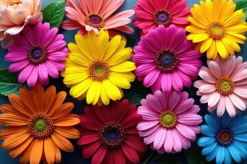 Fototapeta premium Bold blooming flowers arranged in a square grid , nature, wallpaper, colorful