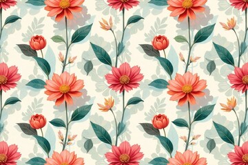 Obraz premium Classic repeating floral motif Stylized blooms in pastel shades, elegant lines , home decor, blossom, bloom