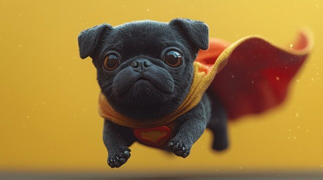 Pug superhero in flight