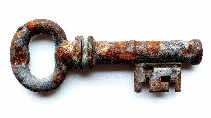 Rusty Key in Isolated White