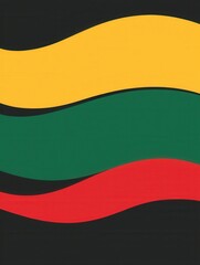 Pan African flag inspired background with flowing waves in yellow green red and black colors
