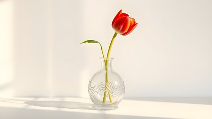 Transparent Glass Vase with Tulip Flower