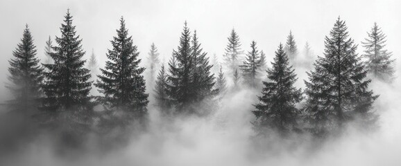 Misty forest silhouettes