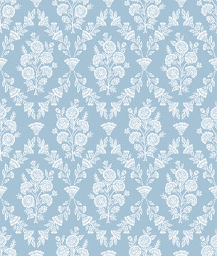 Boho Floral repeat pattern, Block print , Flower damask, floral vector file, ogee pattern, global print, seamless floral