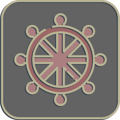 Icon dharma wheel. Buddhism and vesak elements. Icon in embossed style.