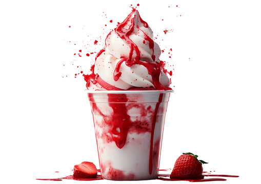 Delicious strawberry ice cream with sauce looks refreshing and tempting