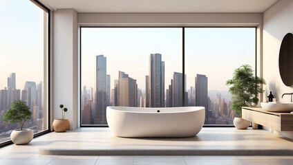 A Spacious Minimalist Bathroom Interior Featuring Large Design Elements