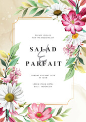colorful hand drawn floral wedding invitation card