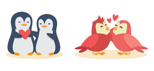 Hand drawn valentines day animal couple