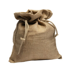 brown burlap sack isolated on white background.