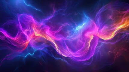 Fototapeta premium An abstract neon aurora resembling the Northern Lights, transformed into a fractal masterpiece. The glowing tendrils of light ripple across the cosmic sky in shades of purple, cyan, and hot pink.