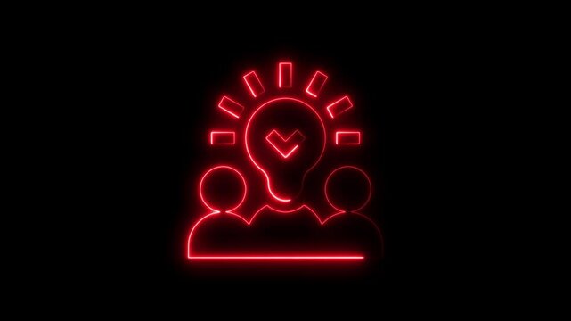Animated glowing neon red teamwork and idea concept on black background