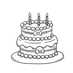 Hand-drawn Vintage birthday cake illustration for invitation 