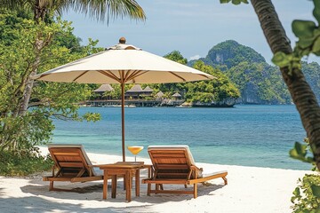 Tropical beach scene with cocktails