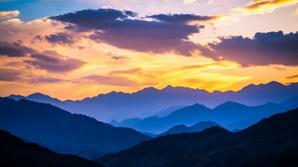 Majestic Mountain Range Sunset Hues Sky Colorful Landscape