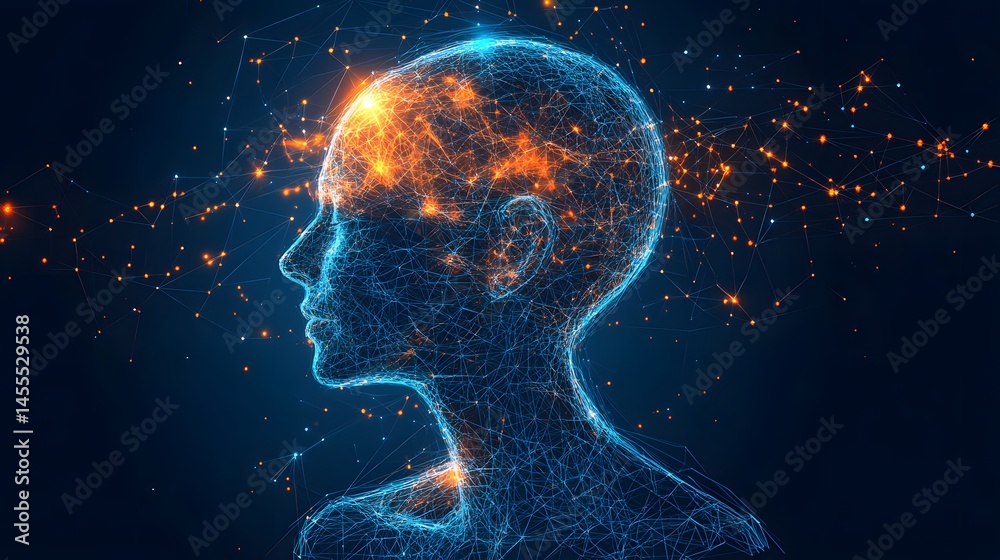 Poster futuristic digital representation of the human brain and neural network. abstract digital low-poly w