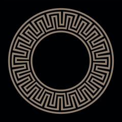 Gold Classic Roma round ornament. Golden Round frame with romano ornament. Circle of Roman Empire, Ancient Greece. Byzantine, Roman, egyptian, assyrian, greek motive. For ceramic, textile, embroidery