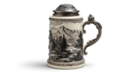 Ornate Ceramic Mug with Mountain Landscape Design Vintage Style Drinkware Decorative Tablewar