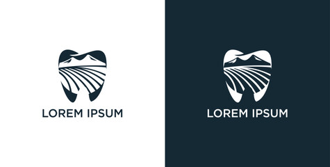 vector logo design for dentist or dental company with sea mountains - lake hills vector