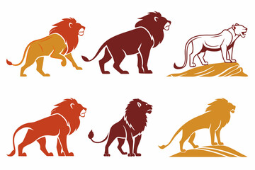 set of Lion vector silhouette illustration isolated on white background