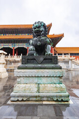 Bronze lions in front of the Taihe Gate of the Forbidden City in Beijing, China
