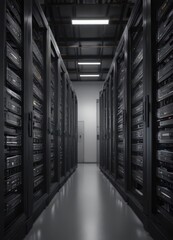 Gleaming server racks in a secure high-tech facility , high tech server room, performance