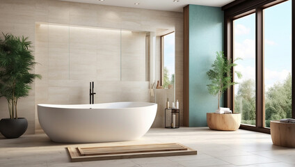 Modern bathroom with a freestanding tub and minimalist design