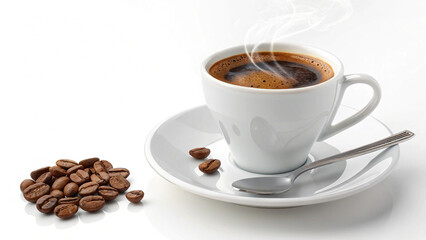 Fototapeta premium Artisanal Coffee Cup with Beans on White Background