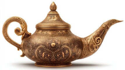 Intricate Golden Teapot with Detailed Engraving Perfect for Fantasy and Decorative Artwork Id
