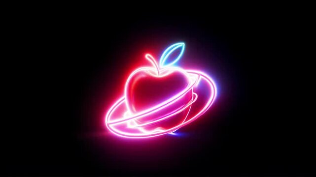 neon apple logo glowing on black screen
