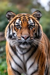 Sumatran Tiger Portrait Captivating Gaze in Natural Habitat Close Up Wildlife Majesty