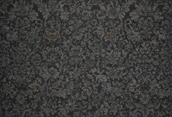 Fototapeta premium Intricate black damask floral pattern on muted grey , texture, subtlety, art