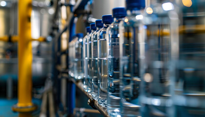 Naklejka premium Bottled Water Production Line in Factory Setting