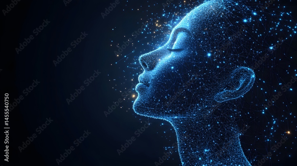 Leinwandbilder abstract digital head profile. serene expression, glowing dots form a luminous web. artificial intel