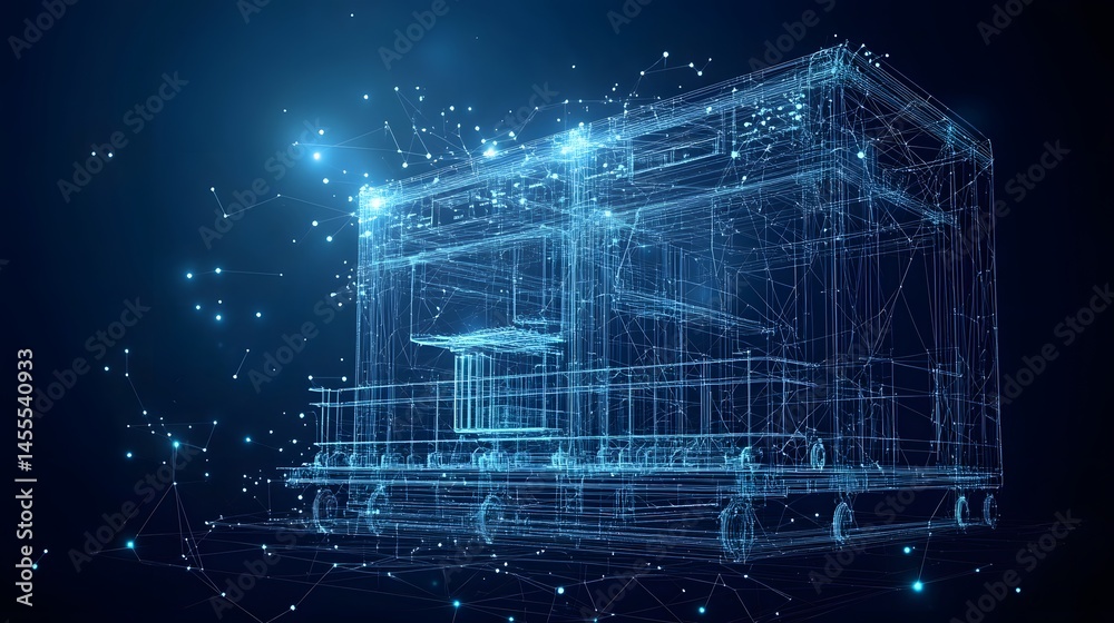 Aufkleber detailed blueprint of a futuristic transport vehicle, rendered in blue lines. showcases structural d