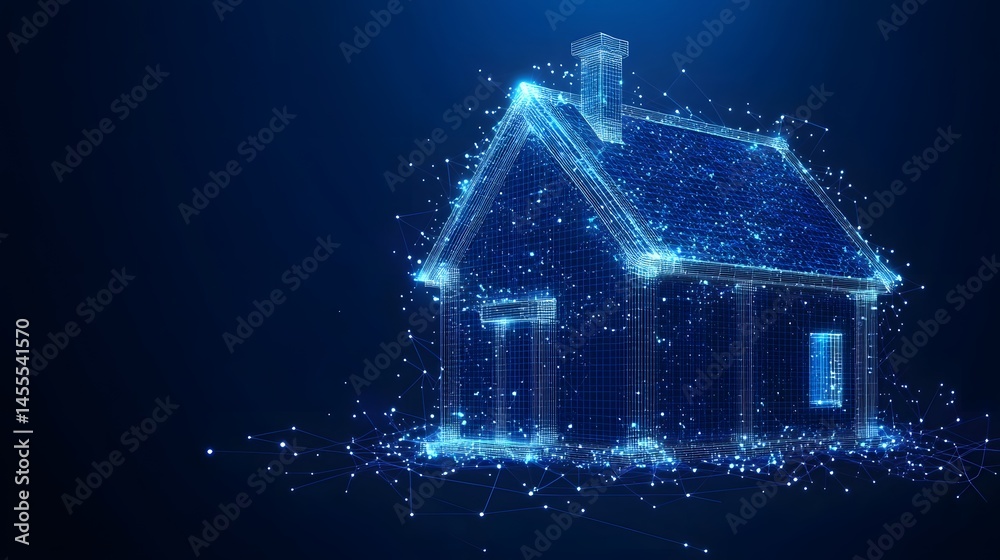 Leinwandbilder futuristic house concept glowing with interconnected lines. a digital architectural marvel linking t