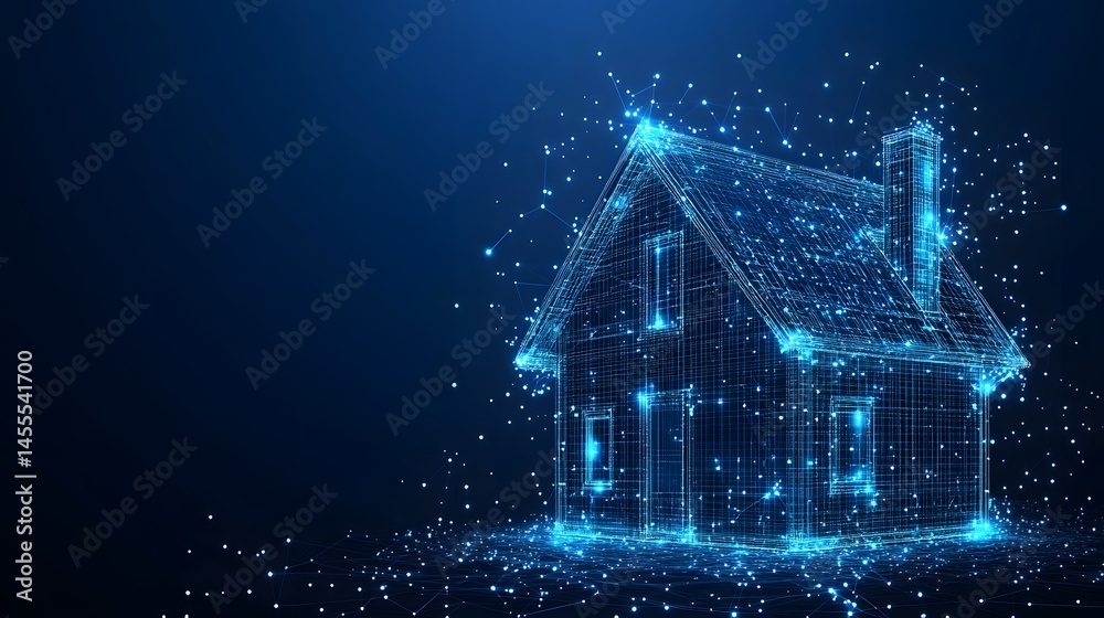 Aufkleber futuristic home concept with glowing lines. abstract digital low-poly wireframe connected dots in da