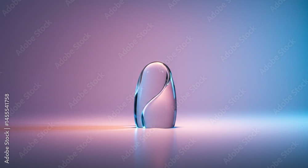 Poster a glass object with a curved shape is sitting on a table